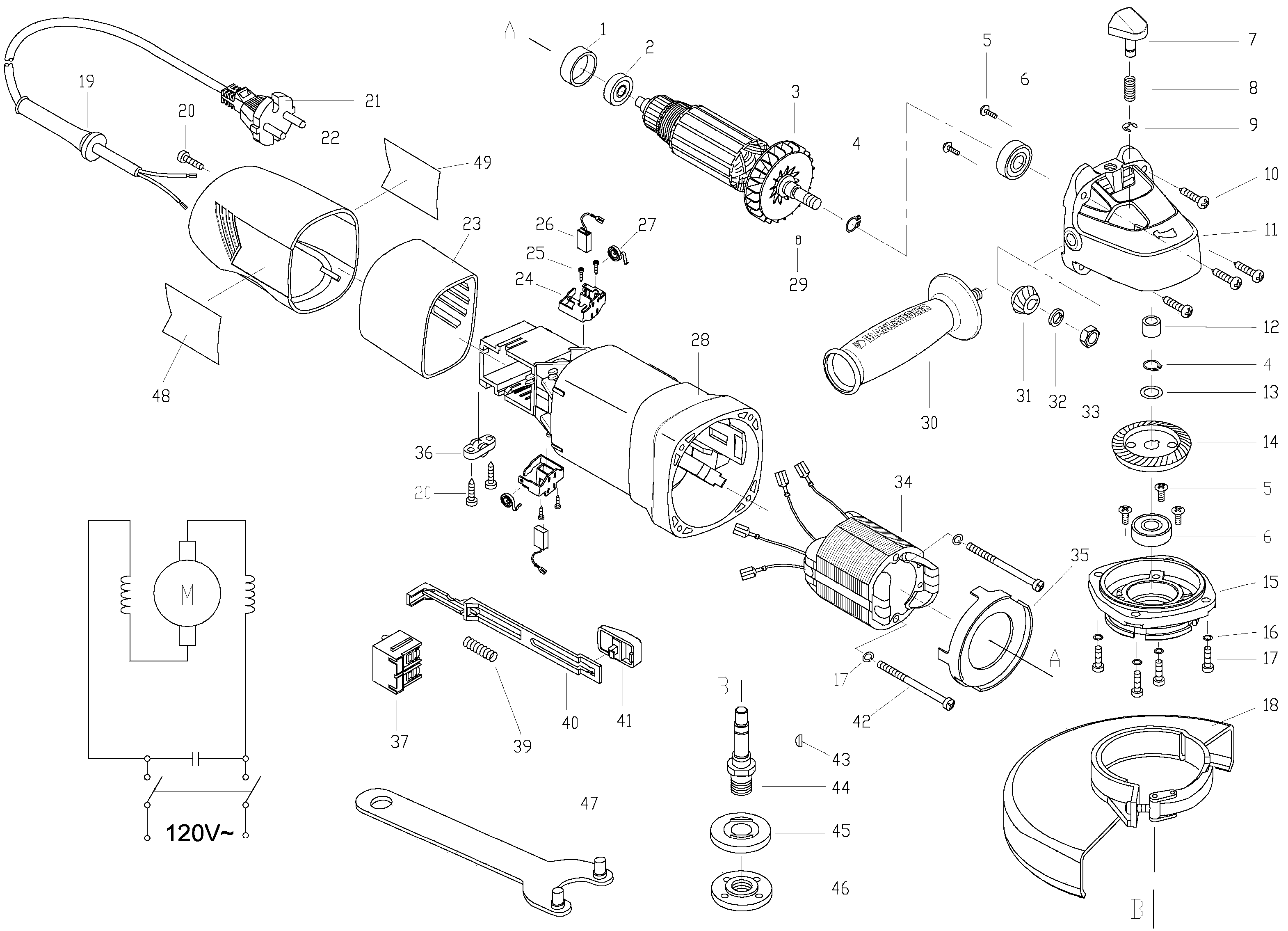 Page A Diagram and Parts List for G720-BR 2 Black and Decker Grinder
